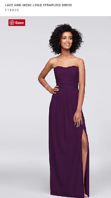 Super Bargain David's Bridal F18095 Lace and Mesh Long Strapless Dress