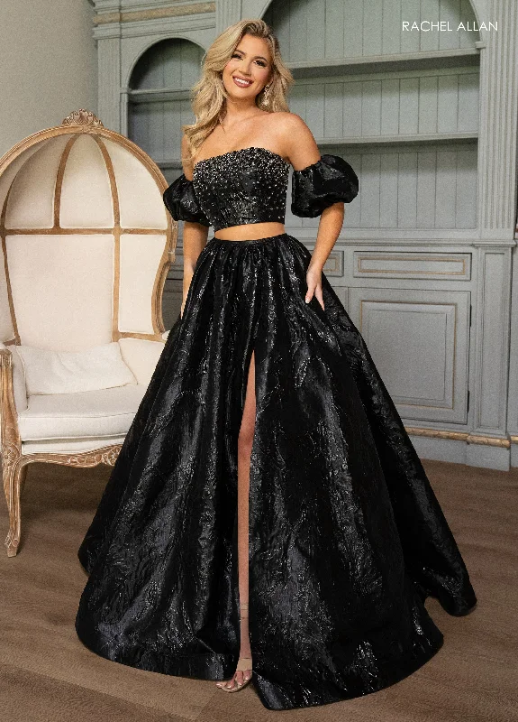 Markdowns Jacquard 2-Piece Puff Sleeve Gown by Rachel Allan 70707