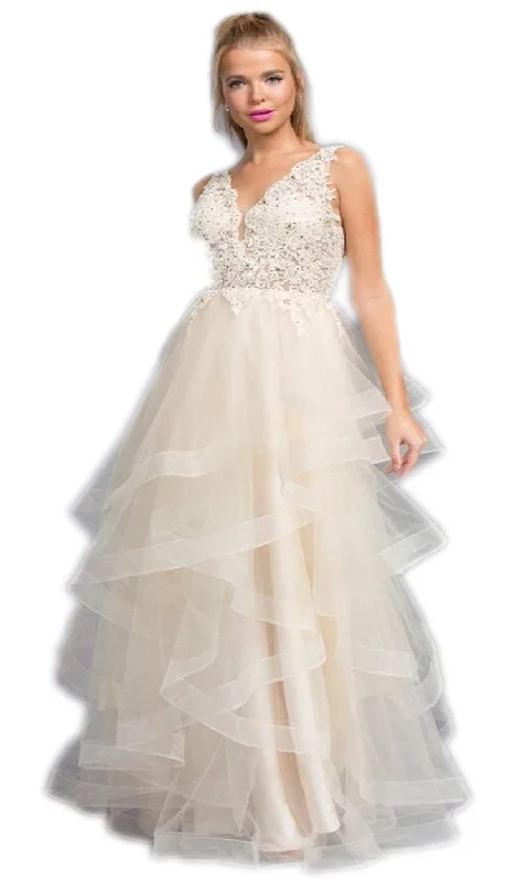 Savings Bonanza Aspeed Design - Lace V-neck Tiered Ruffled A-line Prom Dress