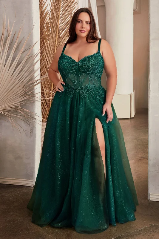 Final Sale Plus Size Applique Sleeveless Slit Gown by Ladivine C150C