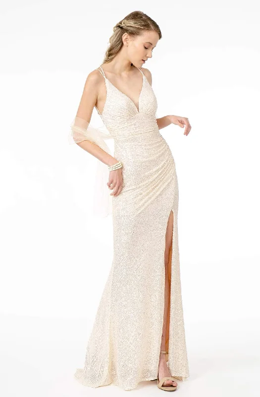 Value Deals Elizabeth K - GL1814 Ruched Plunging V-Neck Gown With Slit