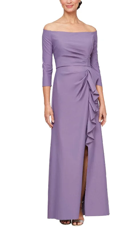 Bargain Prices Alex Evenings 8134325 - Straight-Across Ruffle Draped Formal Dress