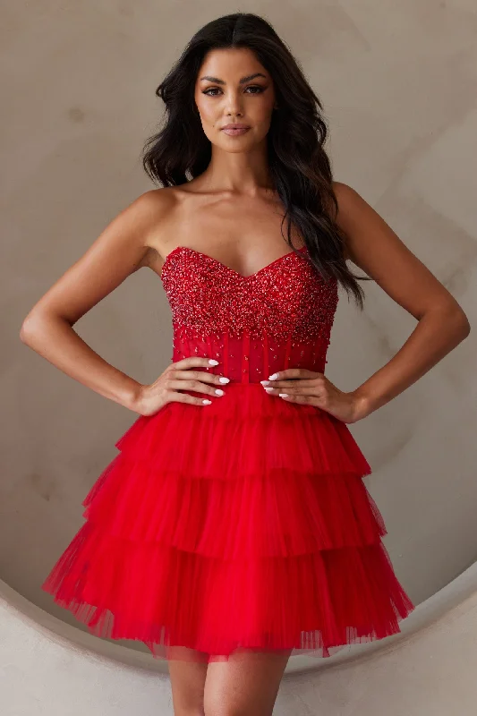 Limited Time Offer Beaded Short Strapless Tiered Dress by Amelia Couture BZ9999S
