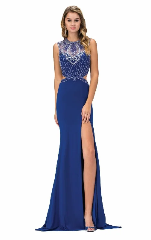 Act Fast Elizabeth K - GL1328 Embellished Illusion Jewel Sheath Dress