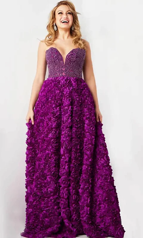 Price Reduction Jovani 38318 - Beaded 3D Floral Embellished Prom Gown