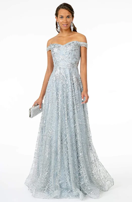 Seasonal Clearance GLS by Gloria - GL2887 Floral Embroidered Glitter Mesh Gown
