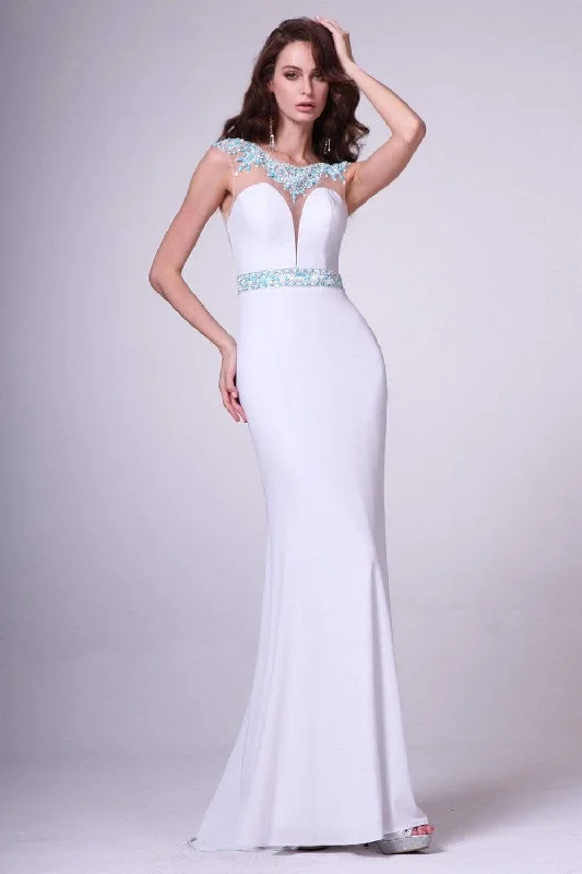 Daily Deals Cinderella Divine - 8746 Embellished Illusion Bateau Neck Sheath Dress