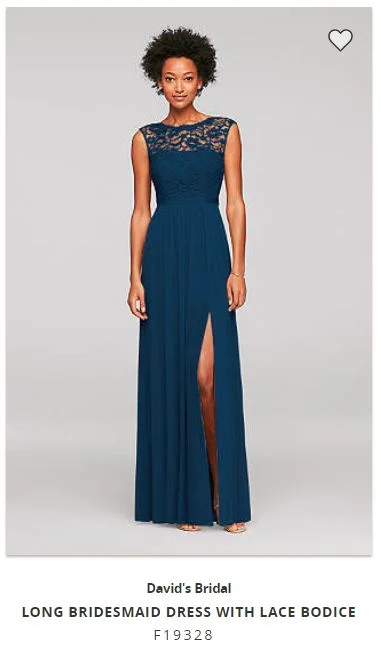 Instant Savings David's Bridal Long Bridesmaid Dress with Lace bodice F19328