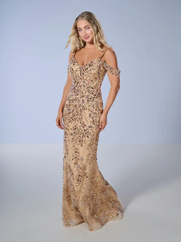 Don't Wait Beaded Fitted V-Neck Gown by Tiffany Designs 16230