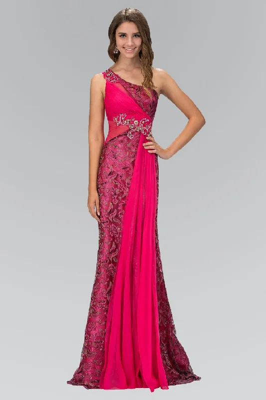 Big Savings Elizabeth K - GL1095 Embellished Asymmetrical Neck Trumpet Dress