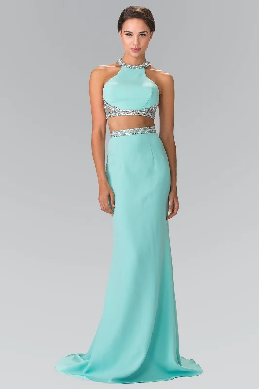 Price Break Elizabeth K - GL2256 Beaded Halter Neck Two-Piece Evening Gown