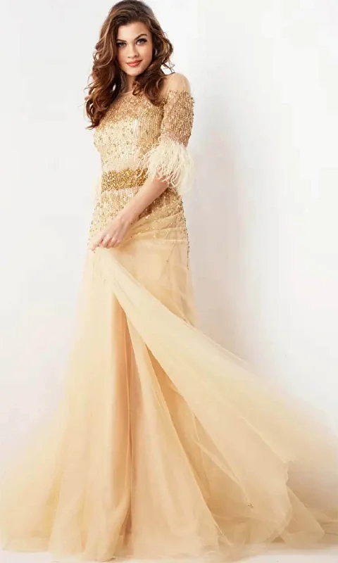 Sale Event Jovani 23629 - Sequin Embellished Short Sleeve Prom Gown