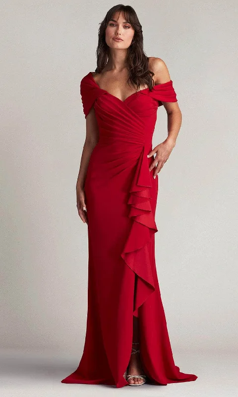 Bonus Savings Tadashi Shoji BOS24107L - Off-Shoulder Pleated Sheath Evening Dress