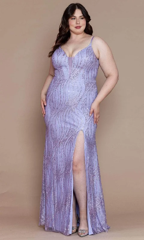 Hurry In Poly USA W1156 - Fitted Glitter Plus Prom Dress