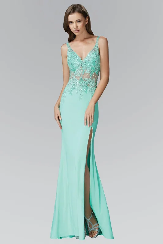 Crazy Deals Elizabeth K - GL2052 Sheer Lace Applique Sheath Gown