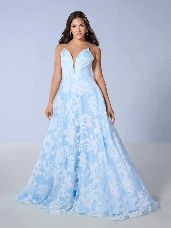 Online Only Floral Print Sleeveless A-line Gown by Tiffany Designs 16158