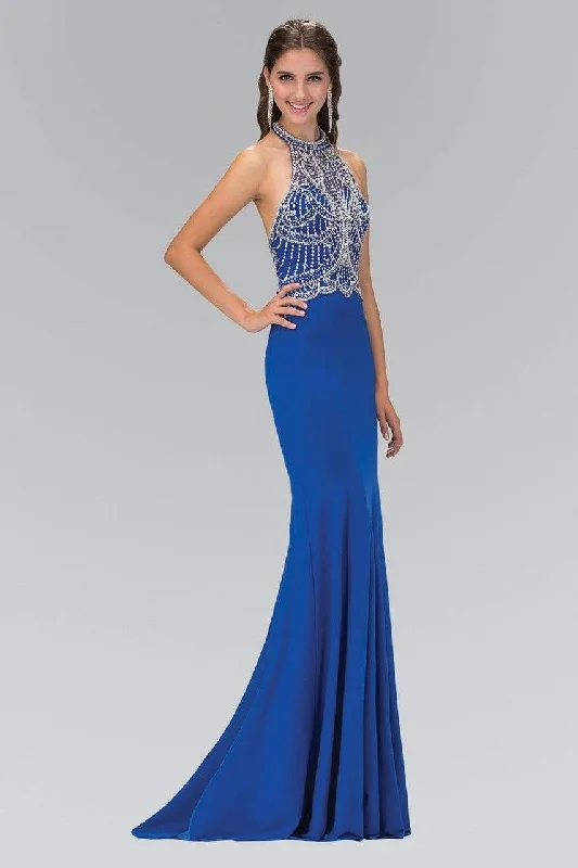 Price Break Elizabeth K - GL1301 Bead Embellished Halter Neck Trumpet Gown