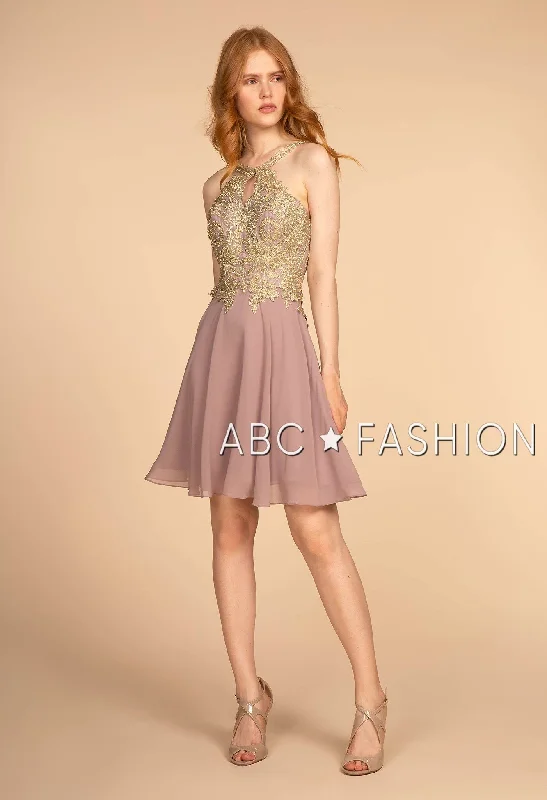 Massive Deals Short Open Back Dress with Lace Appliques by Elizabeth K GS1615