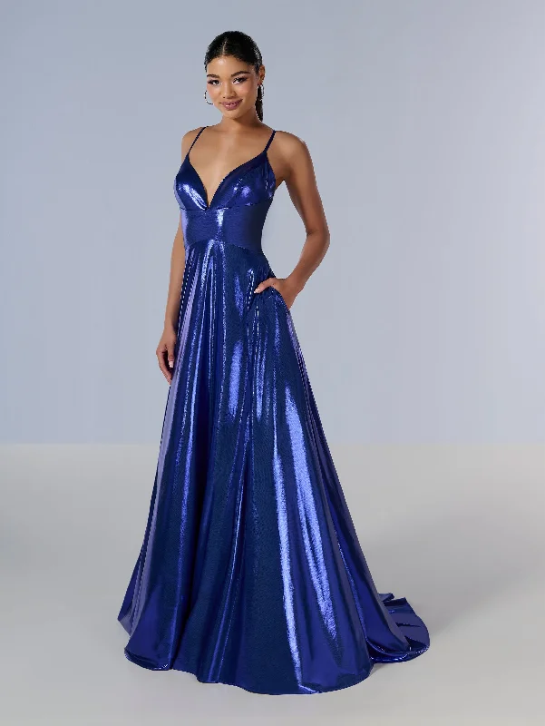 Year-End Sale Metallic Sleeveless A-line Gown by Tiffany Designs 16179