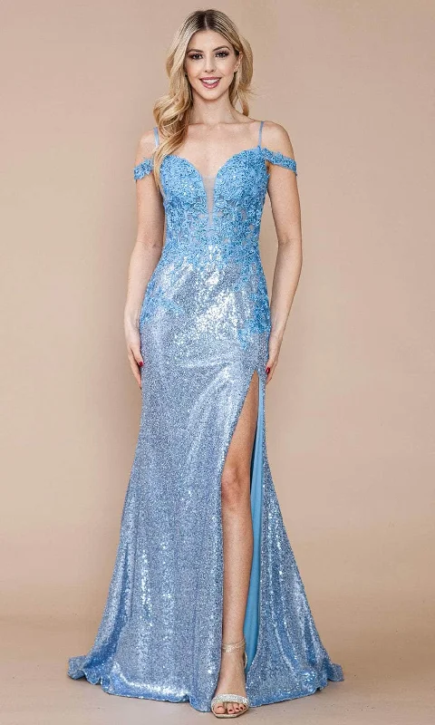 Savings Bonanza Poly USA 9398 - Cold Shoulder Prom Dress with Slit