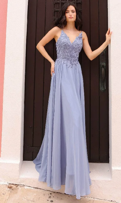 Closeout Nox Anabel C1462 - Floral Embroidered V-Neck Prom Dress
