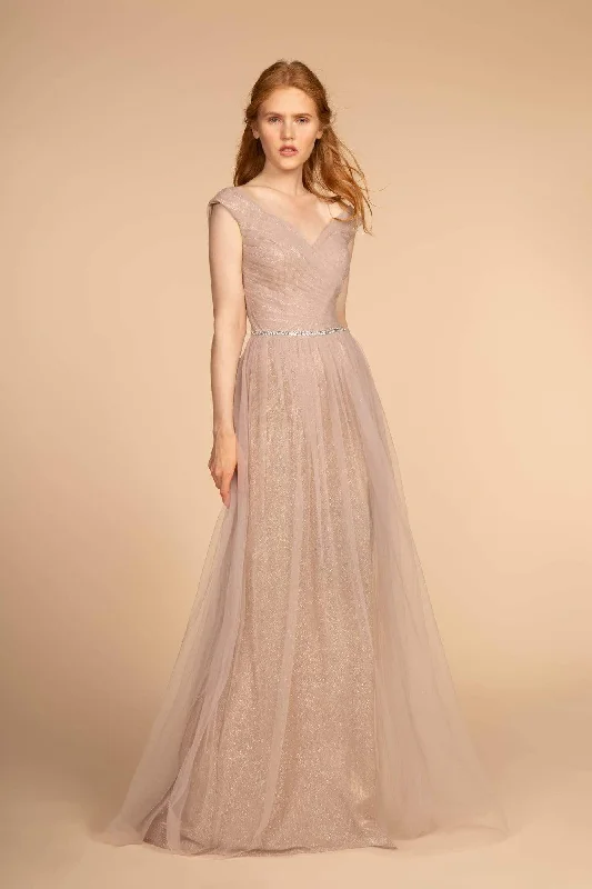 Instant Discount Elizabeth K - GL2560 Cap Sleeve Ruched Mesh Long Gown