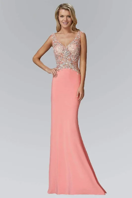 Extra Savings Elizabeth K - GL2128 Jewel Embellished V-Neck Gown
