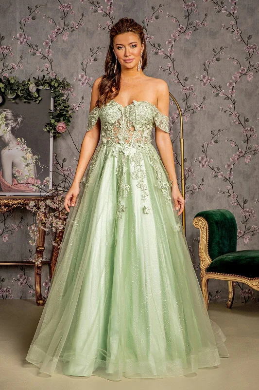 Special Discount 3D Butterfly Off Shoulder Corset Gown by GLS Gloria GL3296