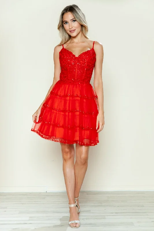 Major Savings Applique Short A-line Tiered Dress by Poly USA 9592