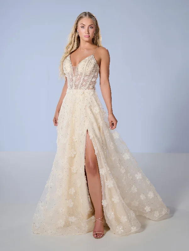 Online Only 3D Floral Sleeveless A-line Slit Gown by Tiffany Designs 16247