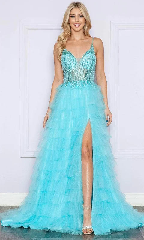 Blowout Sale Poly USA 9408 - Sequined Illusion Bodice Prom Dress