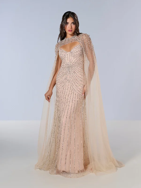 New Deals Fitted Sleeveless Cape Gown by Tiffany Designs 16202