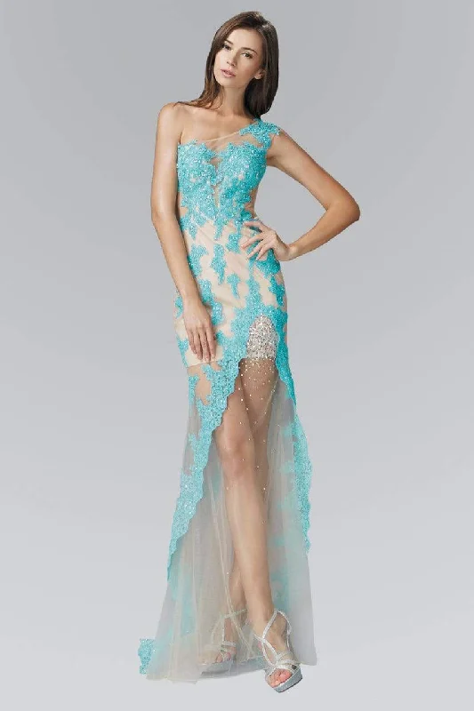 Blowout Deals Elizabeth K - GL2051 Laced Asymmetrical Neck Mesh Gown