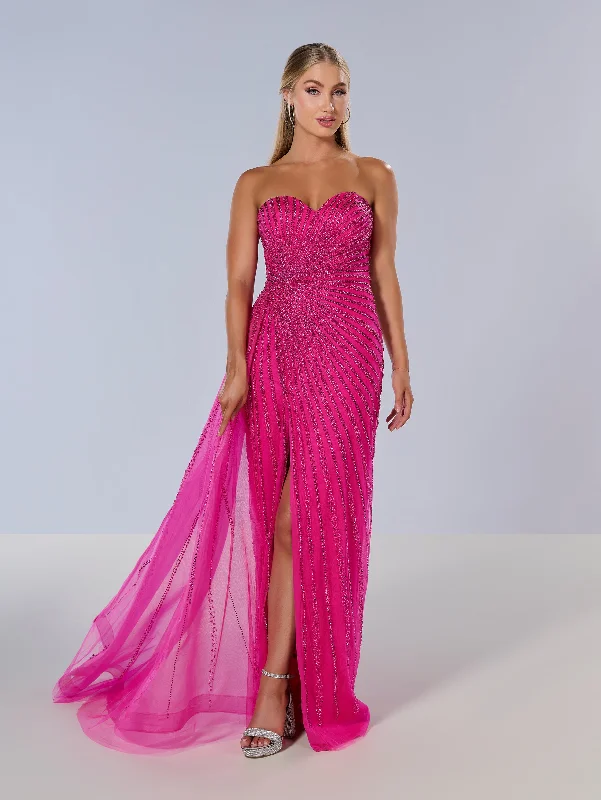 Referral Discount Beaded Fitted Strapless Slit Gown by Tiffany Designs 16214