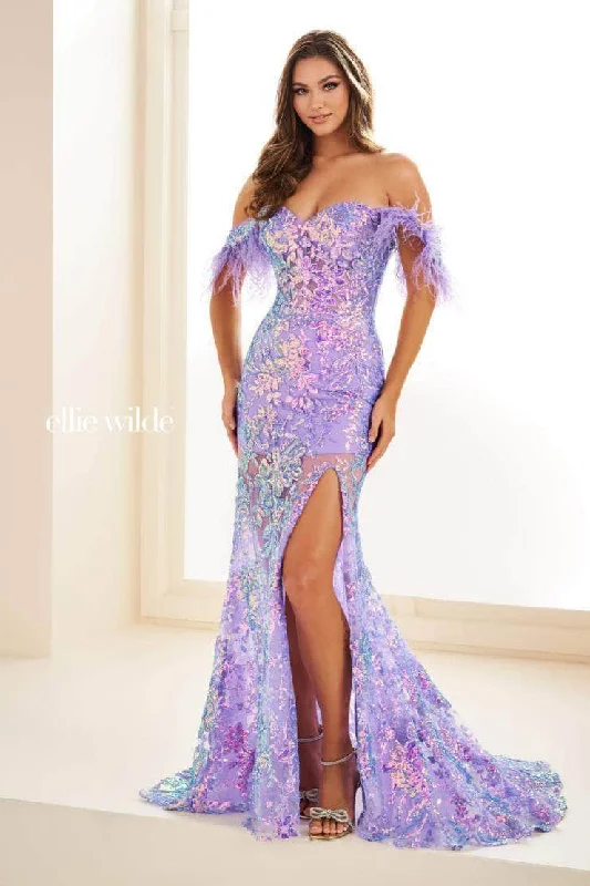 Low Prices Ellie Wilde EW34034 - Feather Accent Prom Dress