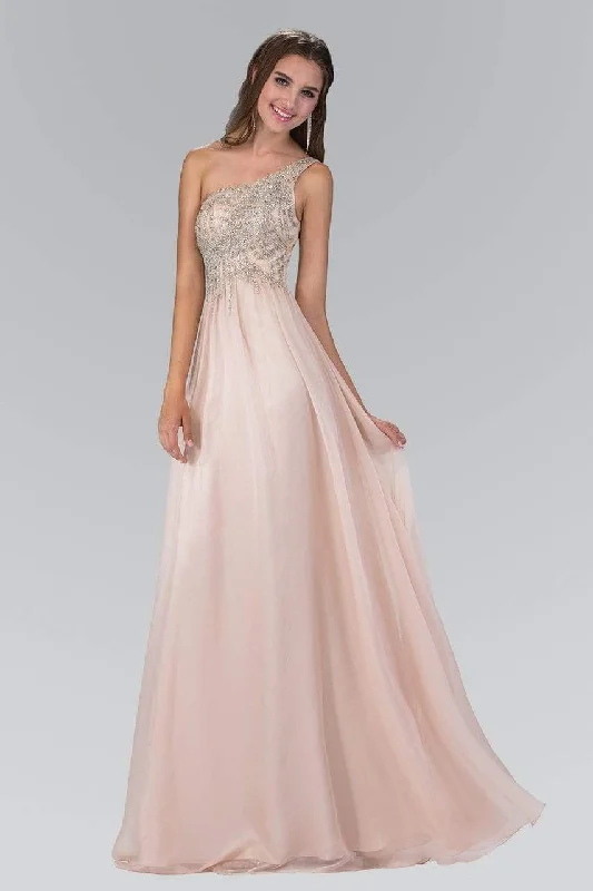 Stock Clearance Elizabeth K - GL2094 Bead Embellished Asymmetric Neck Chiffon Gown