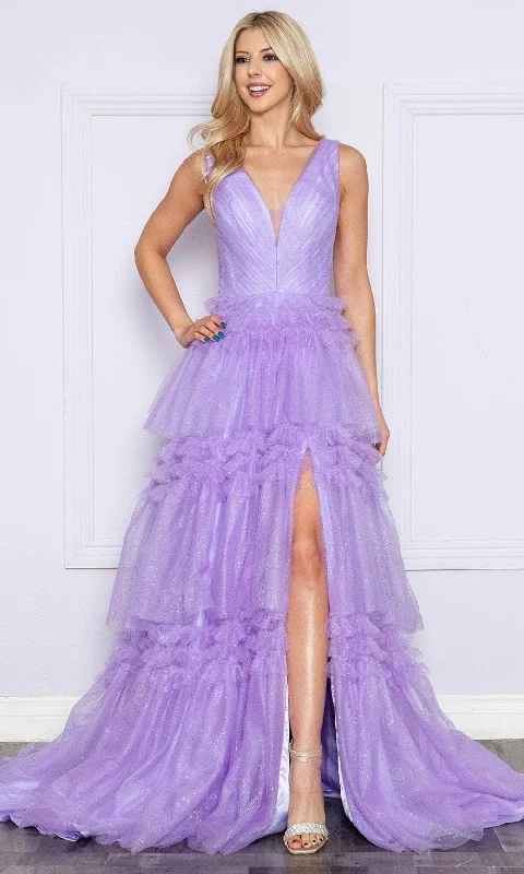 Super Sale Poly USA 9406 - Glitter Sleeveless Tiered Prom Dress