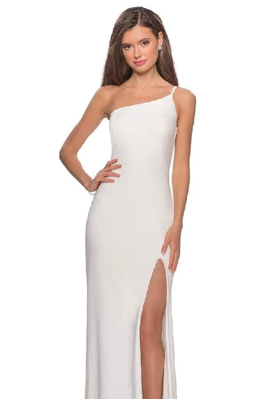 New Markdowns La Femme - One Shoulder High Slit Sheath Dress 28176SC