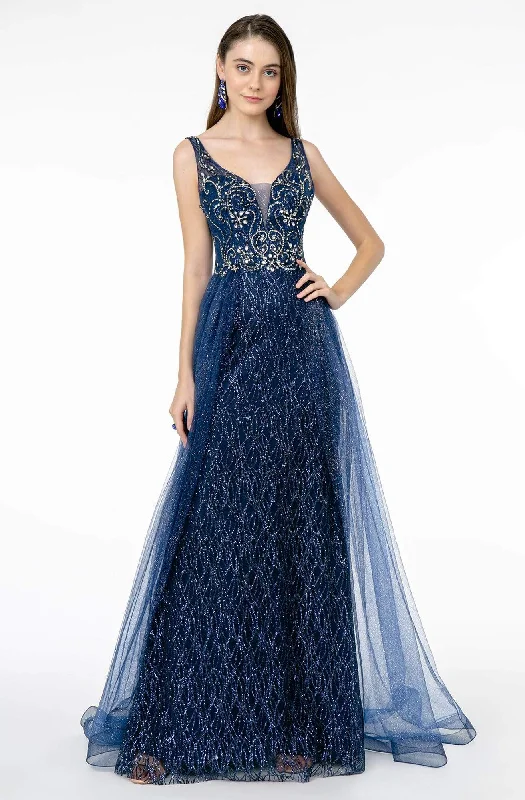 Quick Sale GLS by Gloria - GL1840 Jeweled Bodice Glitter Overskirt Gown