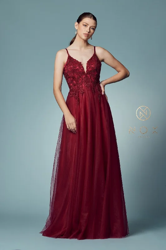 Don't Miss Long Tulle Embroidered Bodice Dress by Nox Anabel R357