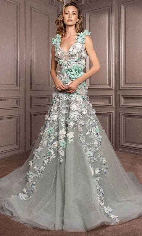Shop and Save Gatti Nolli Couture GA-7081 - Applique Trumpet Evening Dress