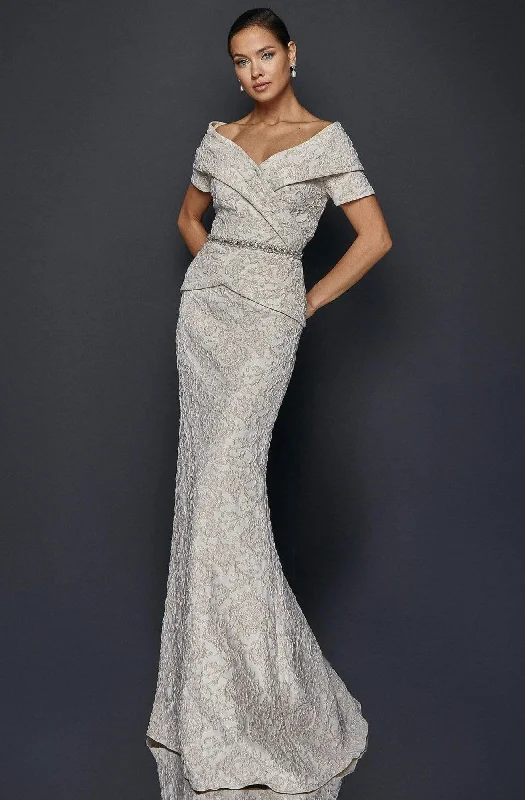 Unmissable Offer Terani Couture - 1921M0727 Off-Shoulder V-Neck Mother of the Groom Sheath Gown