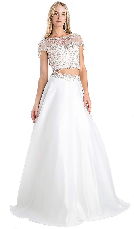 Seasonal Clearance Cinderella Divine - Lace Cap Sleeve Two-Piece Satin A-line Evening Gown