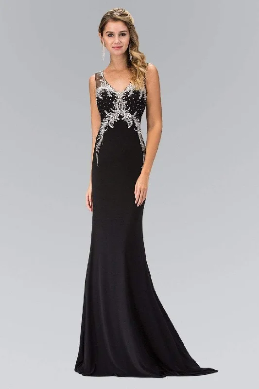 Deal Frenzy Elizabeth K - GL1358 Jewel-Accented V-Neck Gown