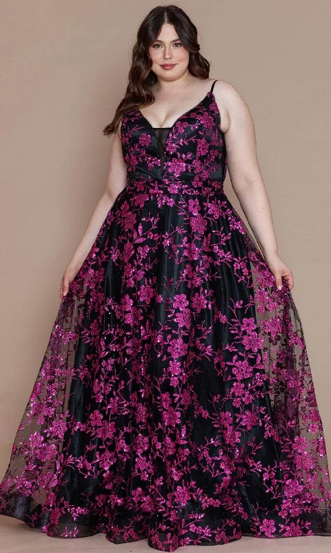 Price Rollback Poly USA W1134 - Floral Glitter Plus Prom Dress