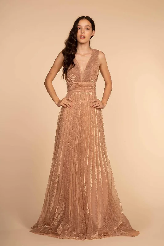 YEAR-End Clearance Elizabeth K - GL2574 Pleated Deep V-neck A-line Dress