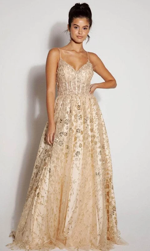 Grand Opening Sale Eureka Fashion 9908 - Floral Glitter A-Line Prom Gown