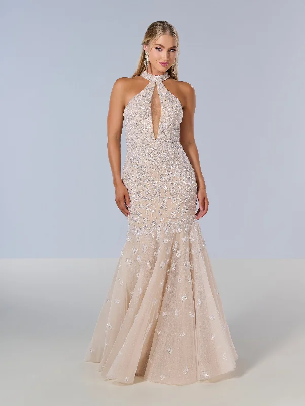 Overstock Sale Beaded Halter Mermaid Dress by Tiffany Designs 16210