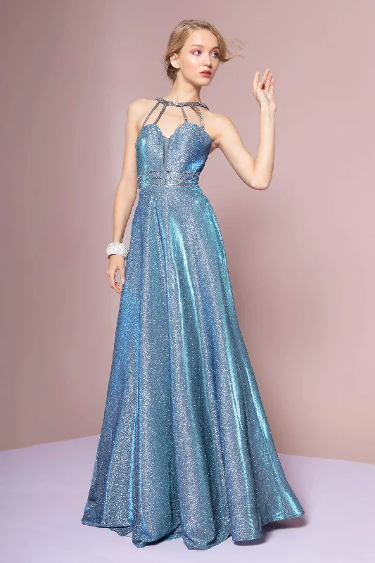 Limited Edition Elizabeth K - GL2672 Glitter Crepe High Neck A-line Gown