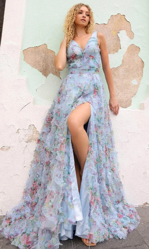 Bonus Savings Nox Anabel E1445 - Floral Print Ruffles Prom Dress